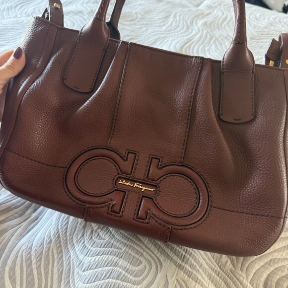 Salvatore Ferragamo IZZIE Gancini Embossed Tote Bag in Brown - Picture 1 of 10